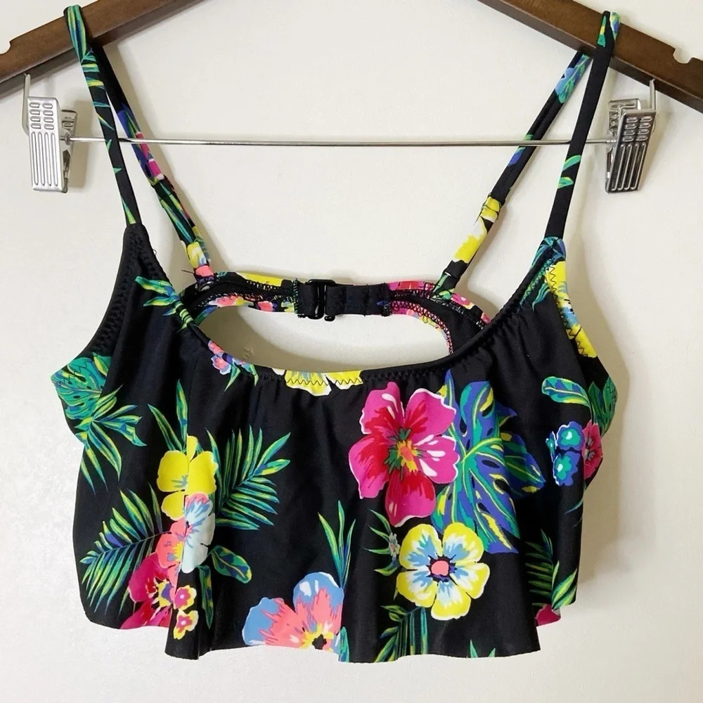 OLD NAVY Flounce Bikini Top Floral Tropical Flower Size Medium Spaghetti Strap